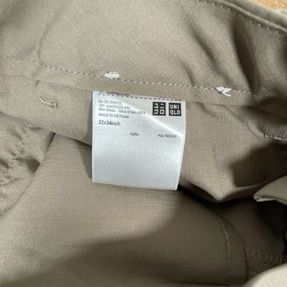 Uniqlo Performance Pants Mens 32x32 Chino Flat Front‎ Stretch Beige Tapered